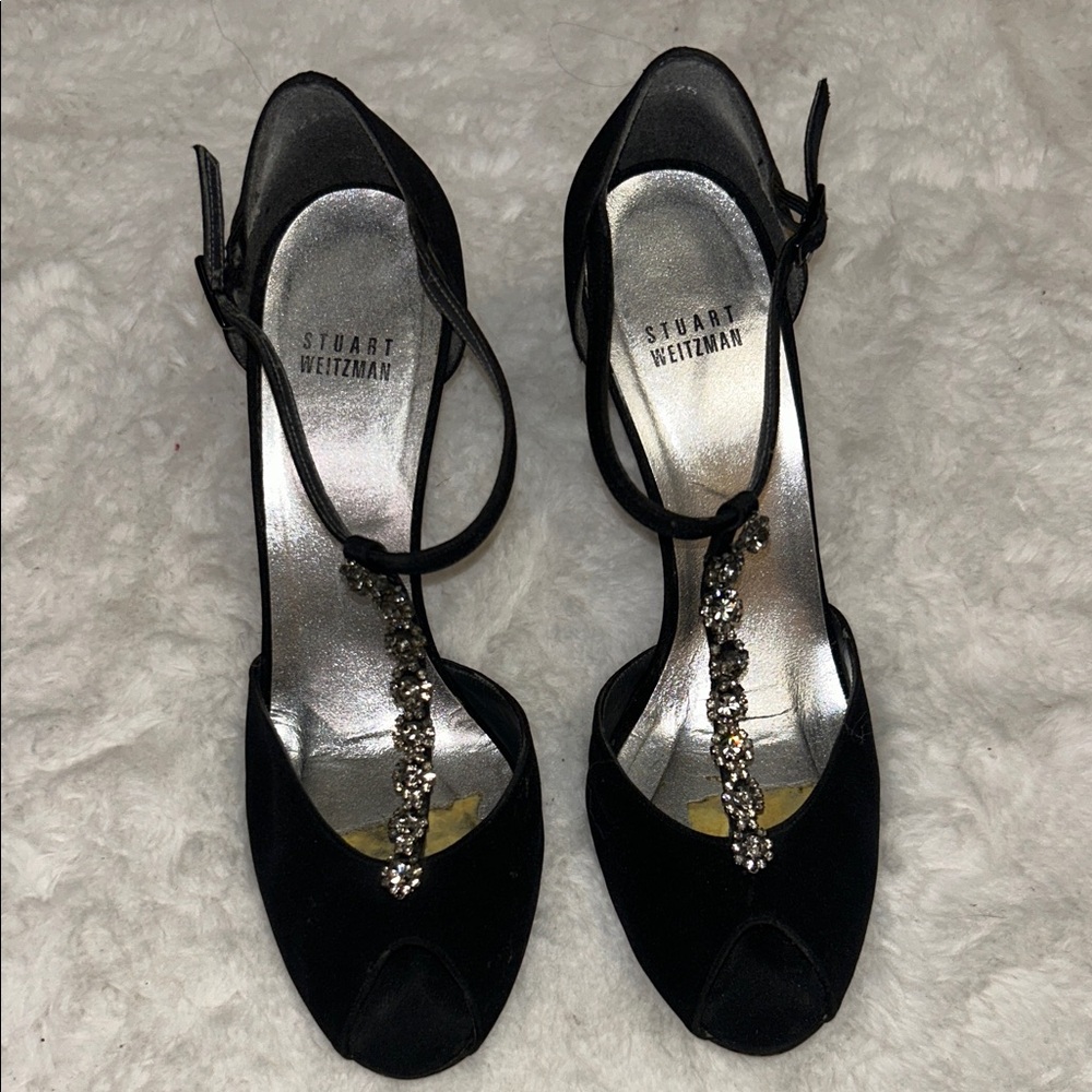 Stuart Weitzman Black Heels with Glittering Accents